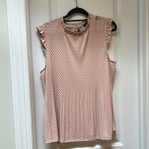Adrianna Papell peachy pink sleeveless blouse with ruffle neck and sleeves